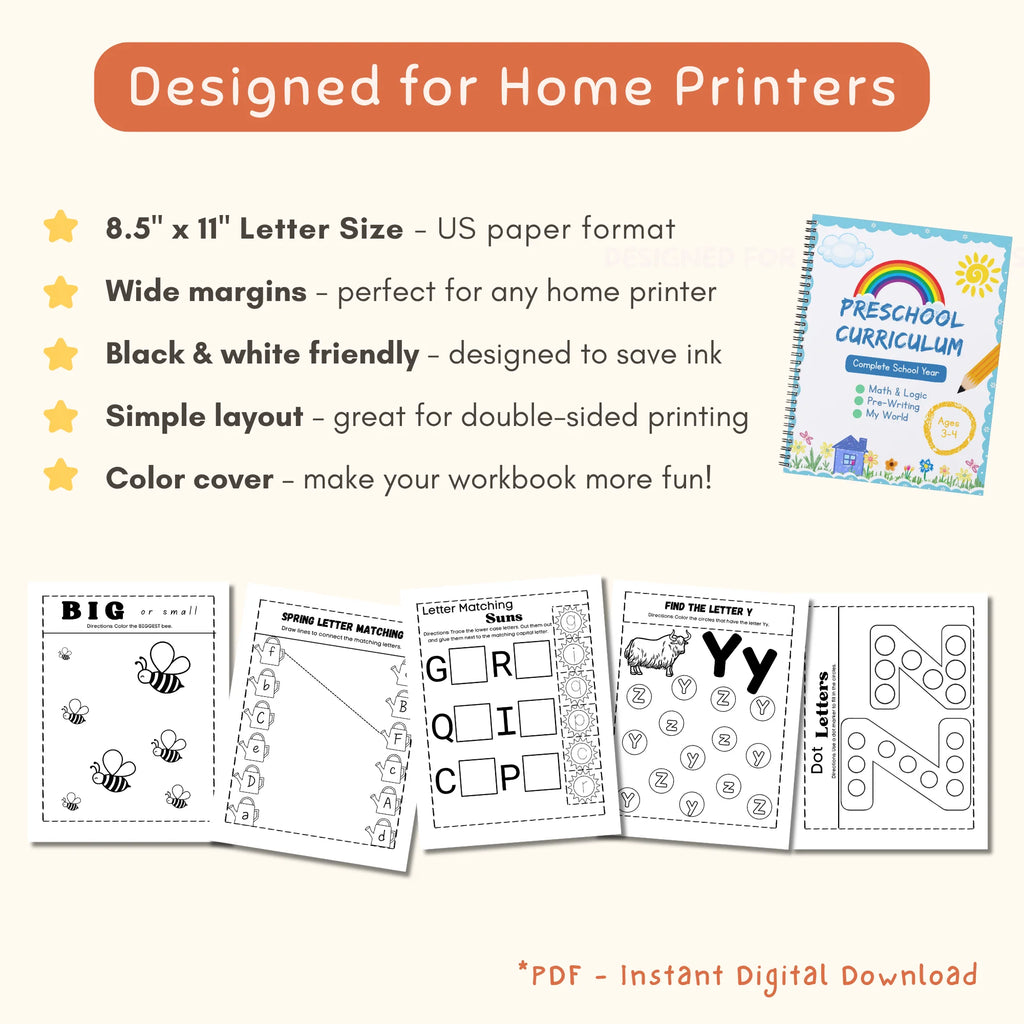 Full Year Preschool Curriculum, Ages 3-5, Preschool Curriculum & Worksheets & Pre-K Activities, ABC, Writing, Counting Activities